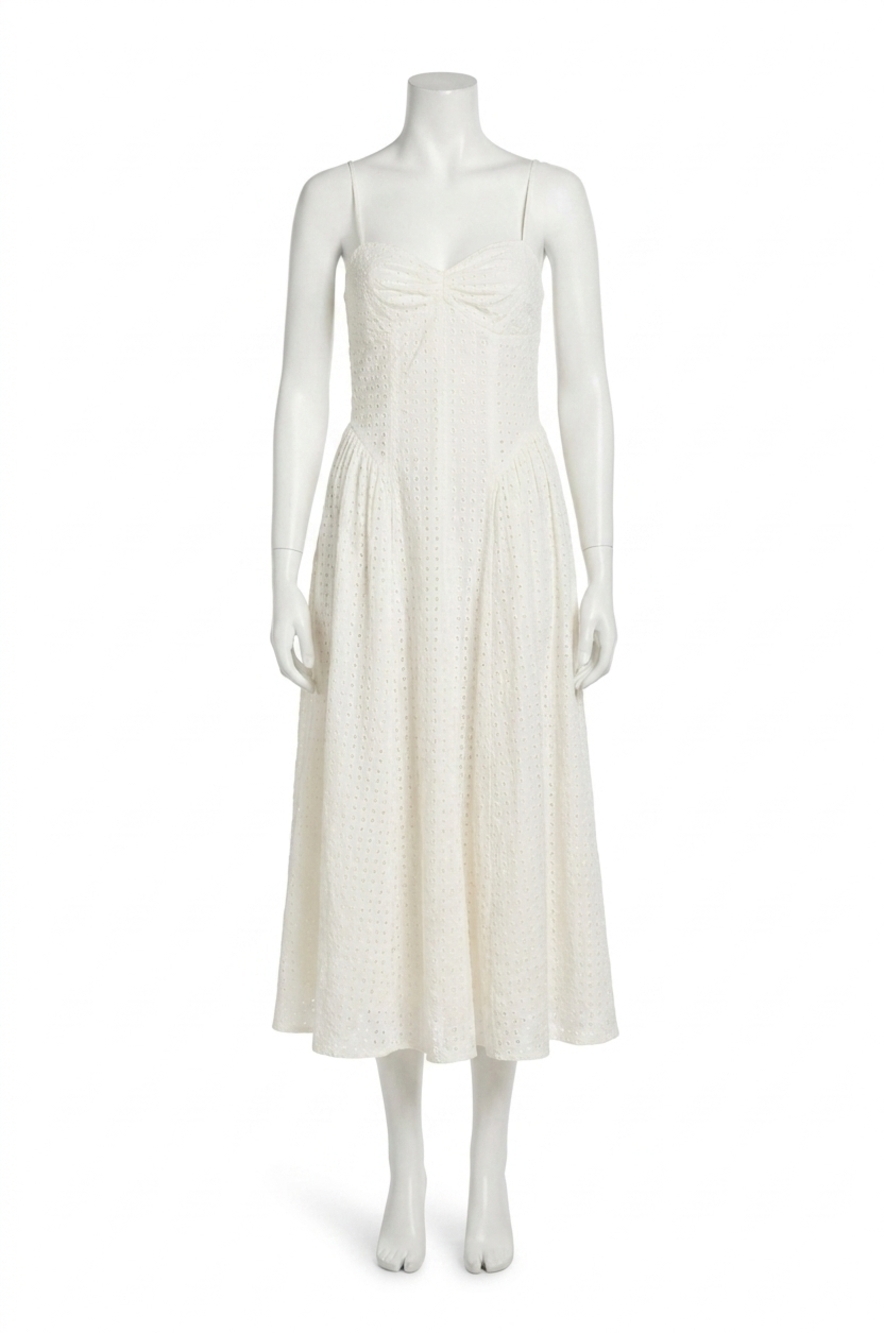 NEW NIA destene eyelet midi dress in white